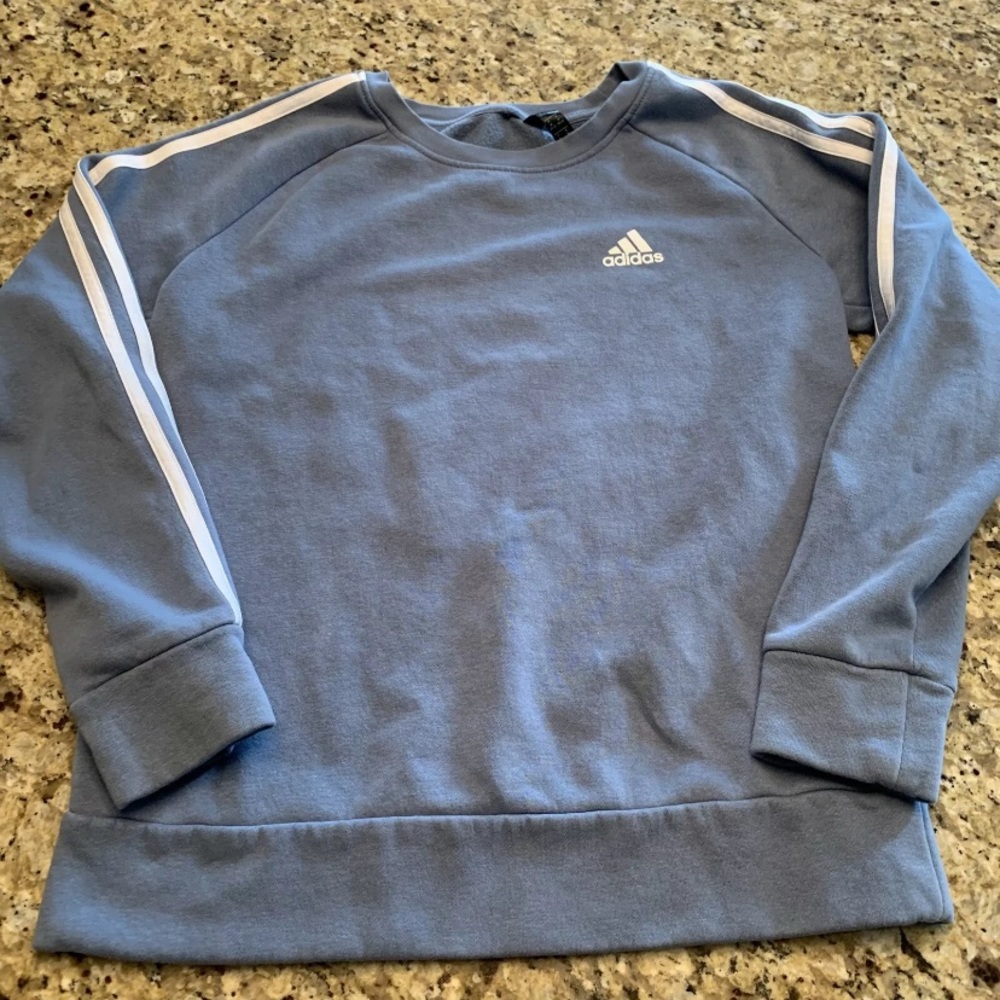 EUC Girls Blue/Gray Adidas Hooded Sweatshirt Pullover Size Medium 12-14